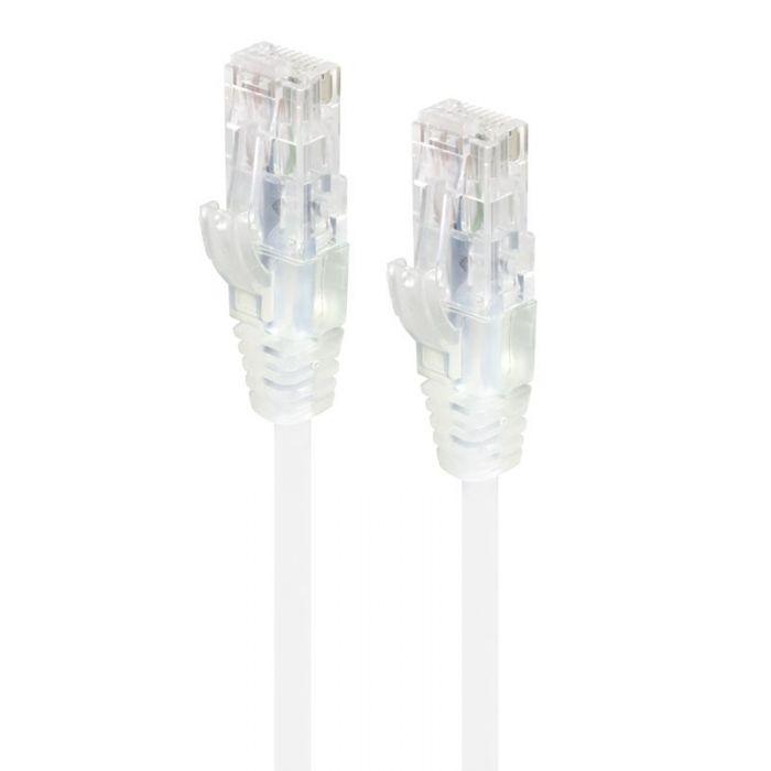 CAT6 28AWG White Patch Lead 1.5M Slim ethernet cable with rugged boot and gold contacts.