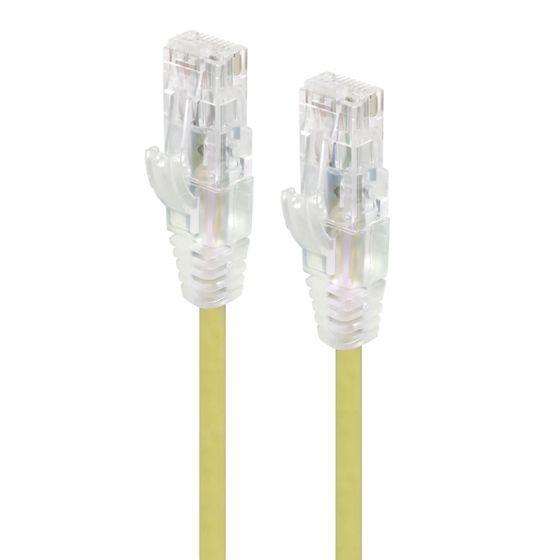CAT6 28AWG Yellow Patch Lead 2M Slim Ethernet Cable with durable boot and gold contacts.