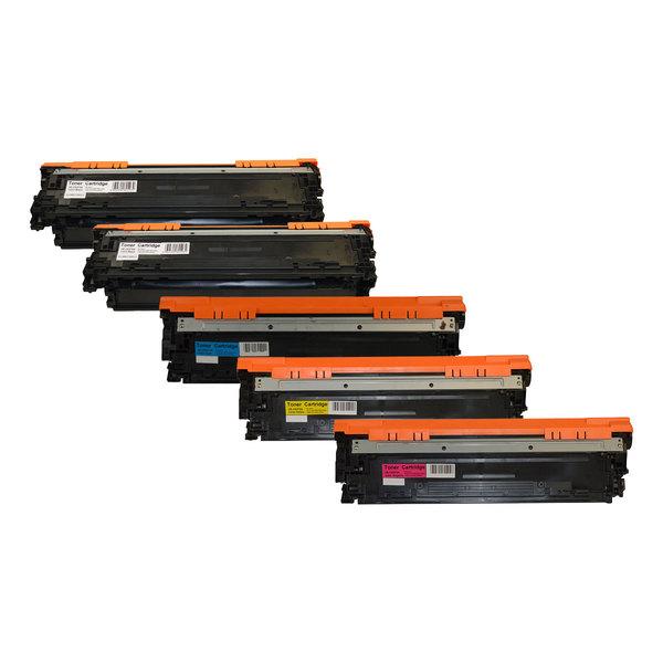 CE270B #650A Series toner set featuring five premium quality toner cartridges for laser printers.