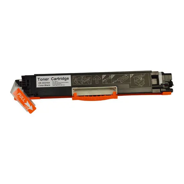 CE310A #126A Black Premium Generic Toner cartridge, showcasing its sleek design and compatibility features.
