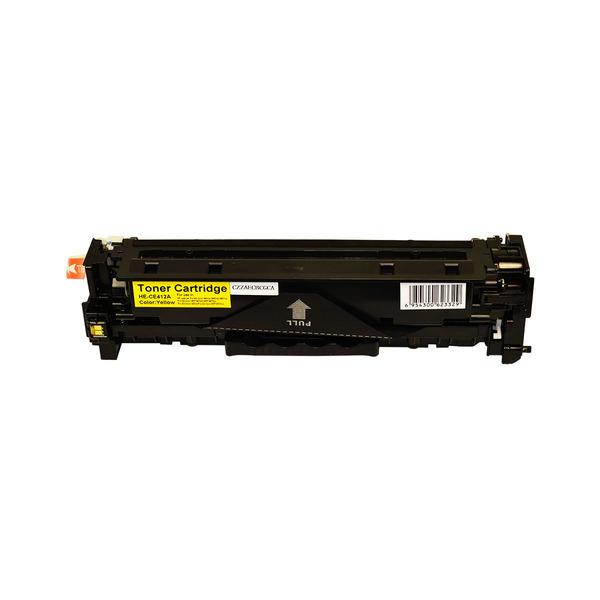 CE412A #305 Premium Generic Yellow Toner cartridge, showcasing its vibrant yellow color and remanufactured design.