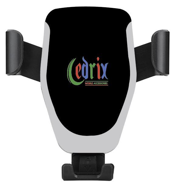 Cedrix Fast Wireless Car Mount Charger with 10W charging capability, designed for Qi-enabled devices, featuring a secure phone holder and 360-degree rotation.