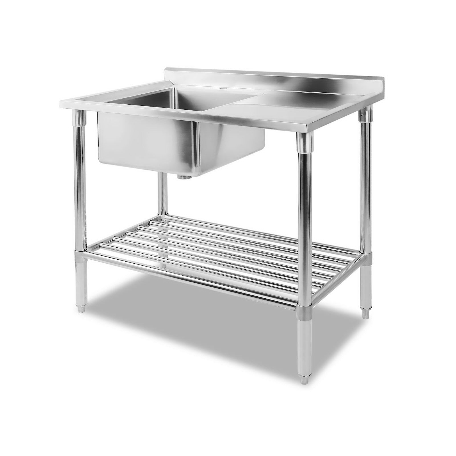 Cefito 100x60cm Commercial Stainless Steel Sink Kitchen Bench with double sinks and adjustable lower shelf.