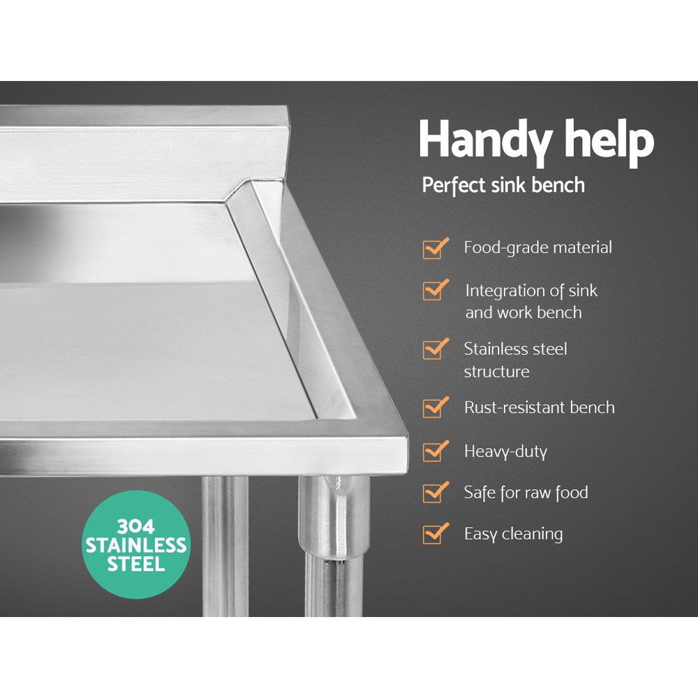 Cefito 100x60cm Commercial Stainless Steel Sink Kitchen Bench with double sinks and adjustable lower shelf.