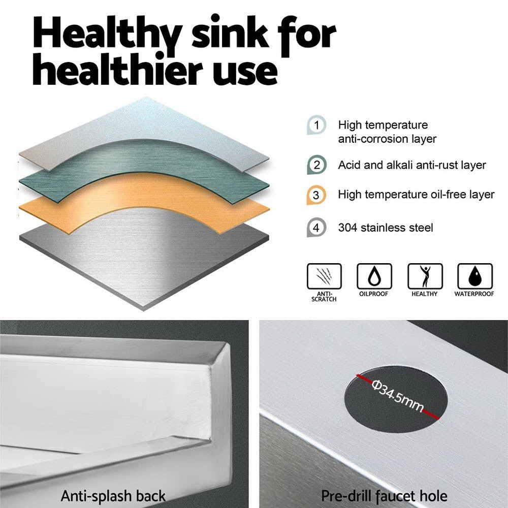 Cefito 100x60cm Commercial Stainless Steel Sink Kitchen Bench with double sinks and adjustable lower shelf.