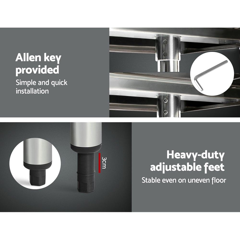 Cefito 1829 x 762mm Commercial Stainless Steel Kitchen Bench with adjustable shelves and robust design, ideal for kitchens.