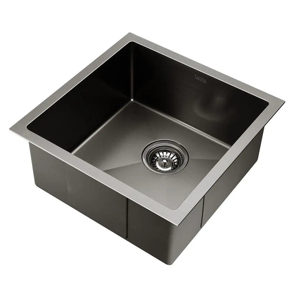 Cefito 44cm x 44cm Stainless Steel Kitchen Sink with a sleek design, showcasing its rounded corners and nano-coated surface.