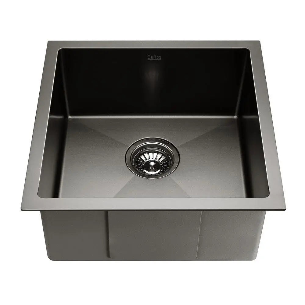 Cefito 44cm x 44cm Stainless Steel Kitchen Sink with a sleek design, showcasing its rounded corners and nano-coated surface.