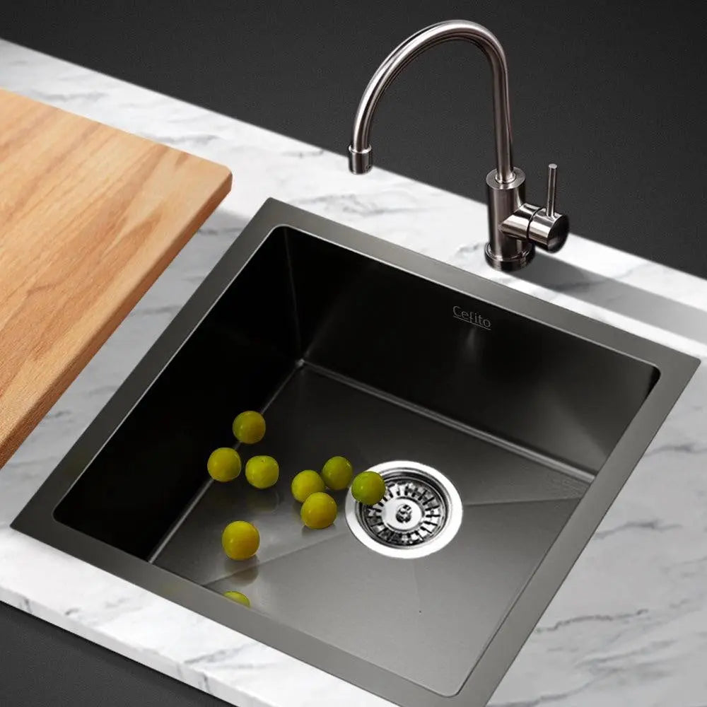 Cefito 44cm x 44cm Stainless Steel Kitchen Sink with a sleek design, showcasing its rounded corners and nano-coated surface.