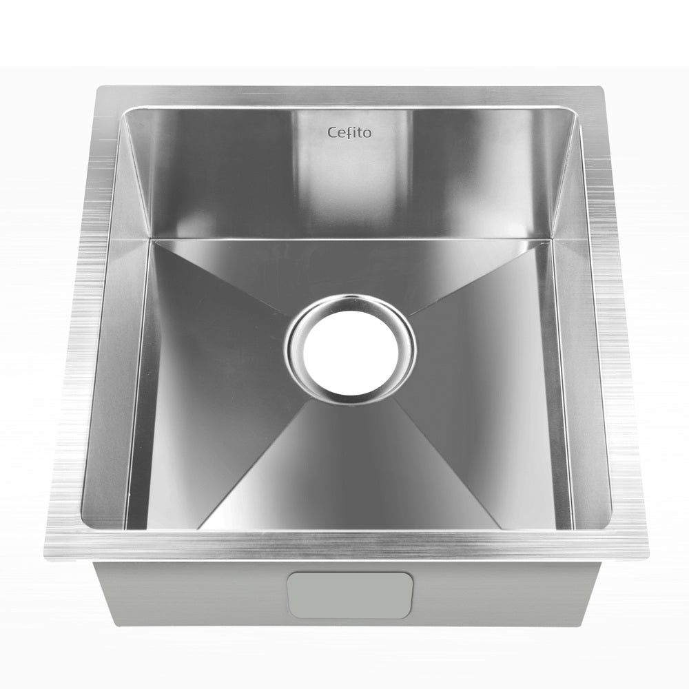 Cefito 44cm x 44cm Stainless Steel Kitchen Sink showcasing its sleek design and satin finish.