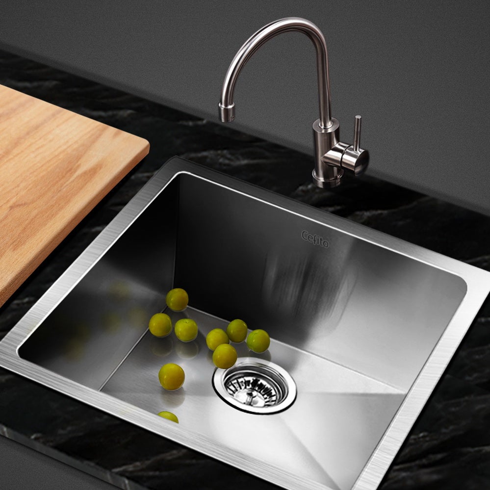 Cefito 44cm x 44cm Stainless Steel Kitchen Sink showcasing its sleek design and satin finish.