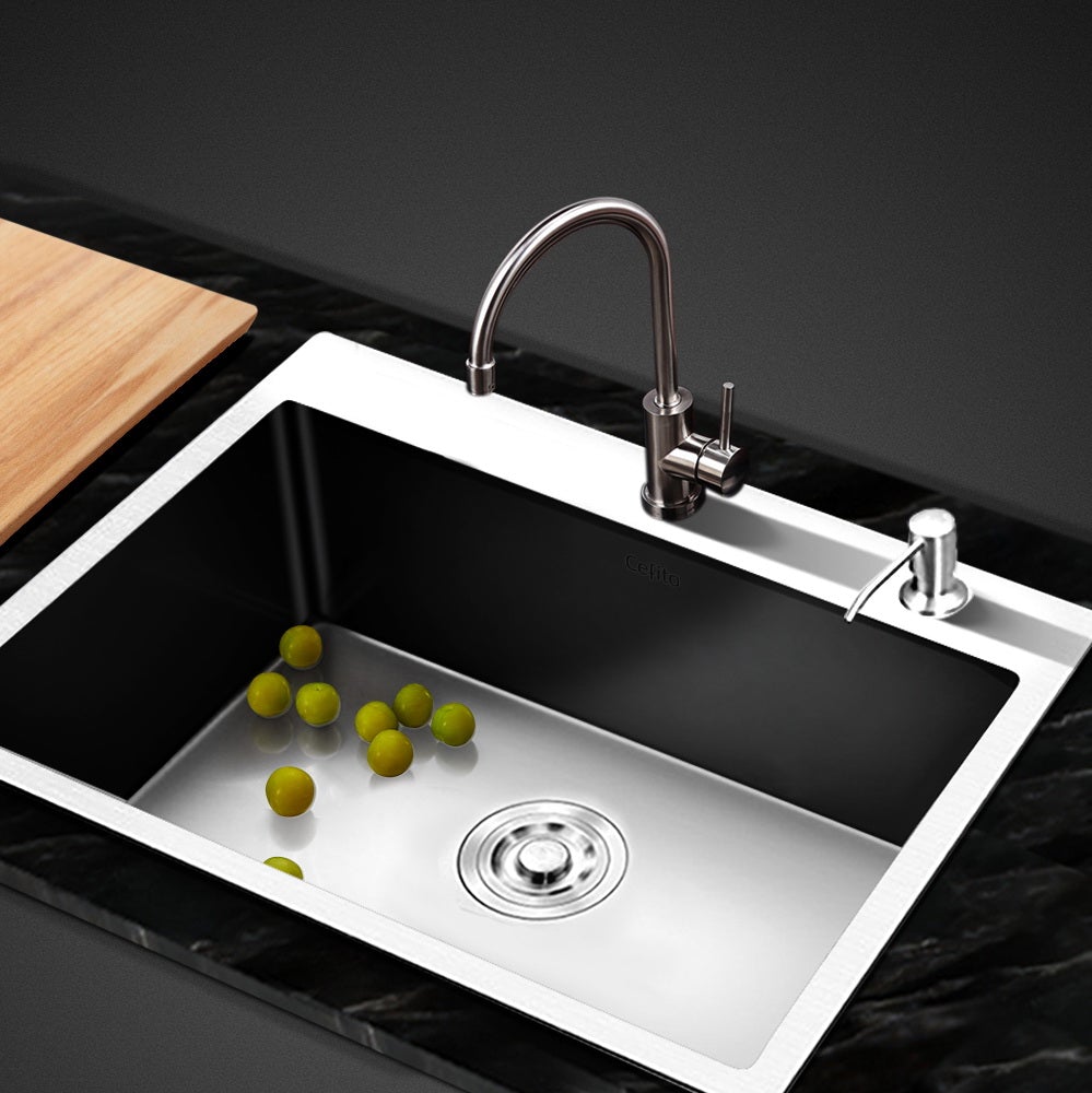Cefito 60cm x 45cm Stainless Steel Kitchen Sink with satin finish and rounded corners, showcasing its modern design and durable construction.