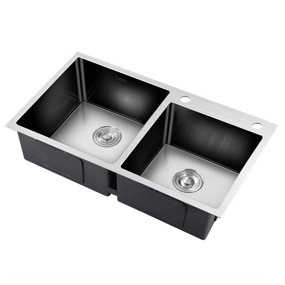 Cefito 80cm x 45cm Stainless Steel Kitchen Sink with satin finish and R10 rounded corners, showcasing its modern design and durability.