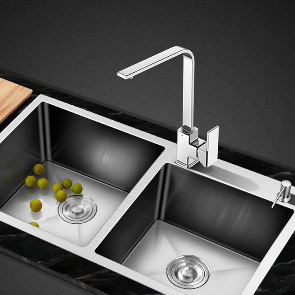 Cefito 80cm x 45cm Stainless Steel Kitchen Sink with satin finish and R10 rounded corners, showcasing its modern design and durability.