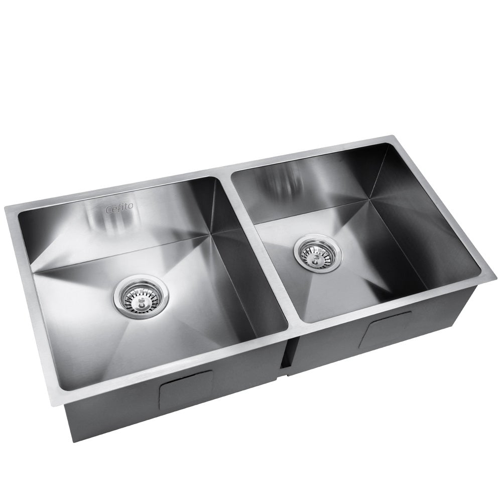 Cefito 86.5cm x 44cm Stainless Steel Kitchen Sink showcasing its sleek design and satin finish.