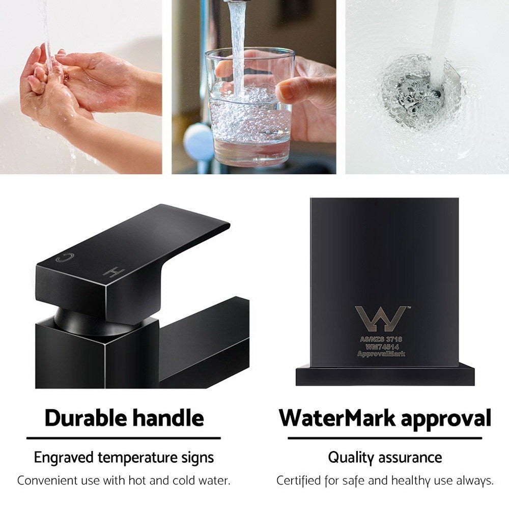 Cefito Basin Mixer Tap Faucet in sleek black finish, showcasing its modern design and high-quality materials.