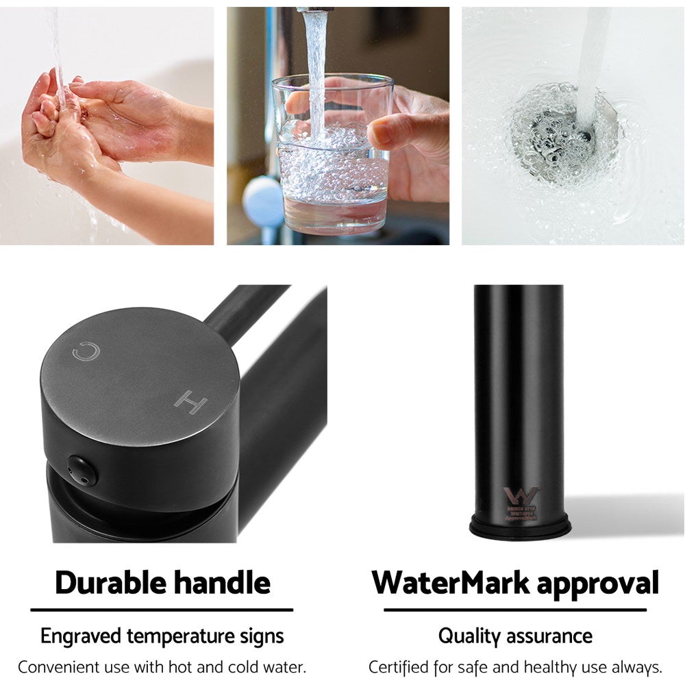 Cefito Basin Mixer Tap Faucet in sleek black finish, showcasing its modern design and high-quality materials.