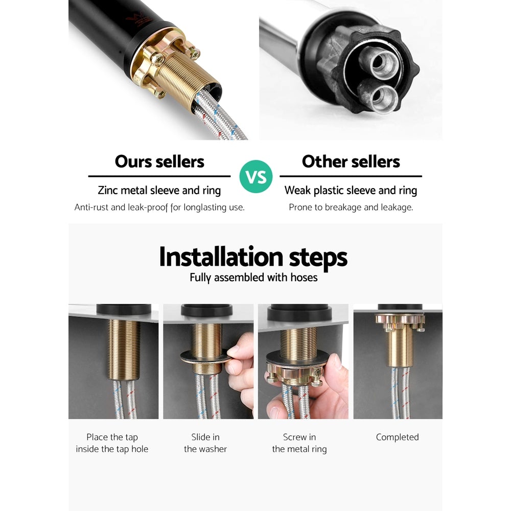 Cefito Basin Mixer Tap Faucet in sleek black finish, showcasing its modern design and high-quality materials.