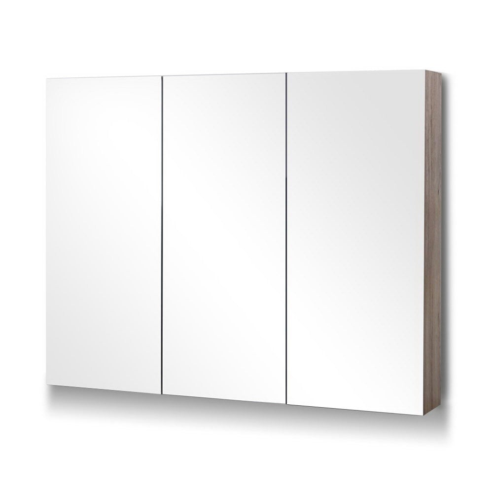 Cefito Bathroom Vanity Mirror with three doors and adjustable glass shelves, featuring a natural finish and eco-friendly design.