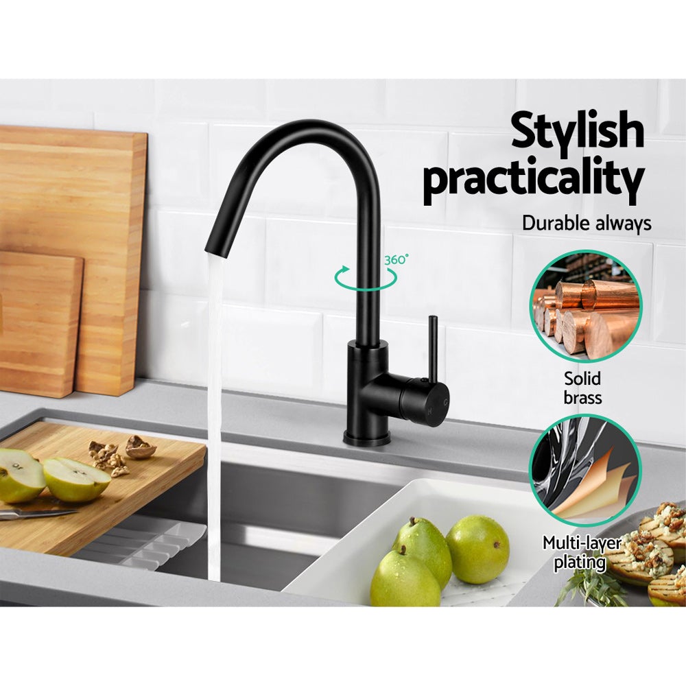 Cefito Mixer Faucet Tap in black with a sleek design, featuring a 360° swivel spout and modern handles for hot and cold water.