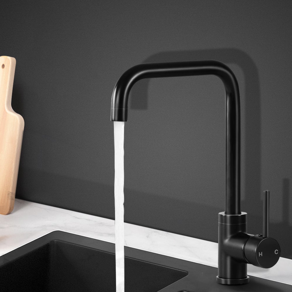 Cefito Kitchen Mixer Faucet Tap in sleek black finish with 360° swivel spout, showcasing modern design and durable materials.