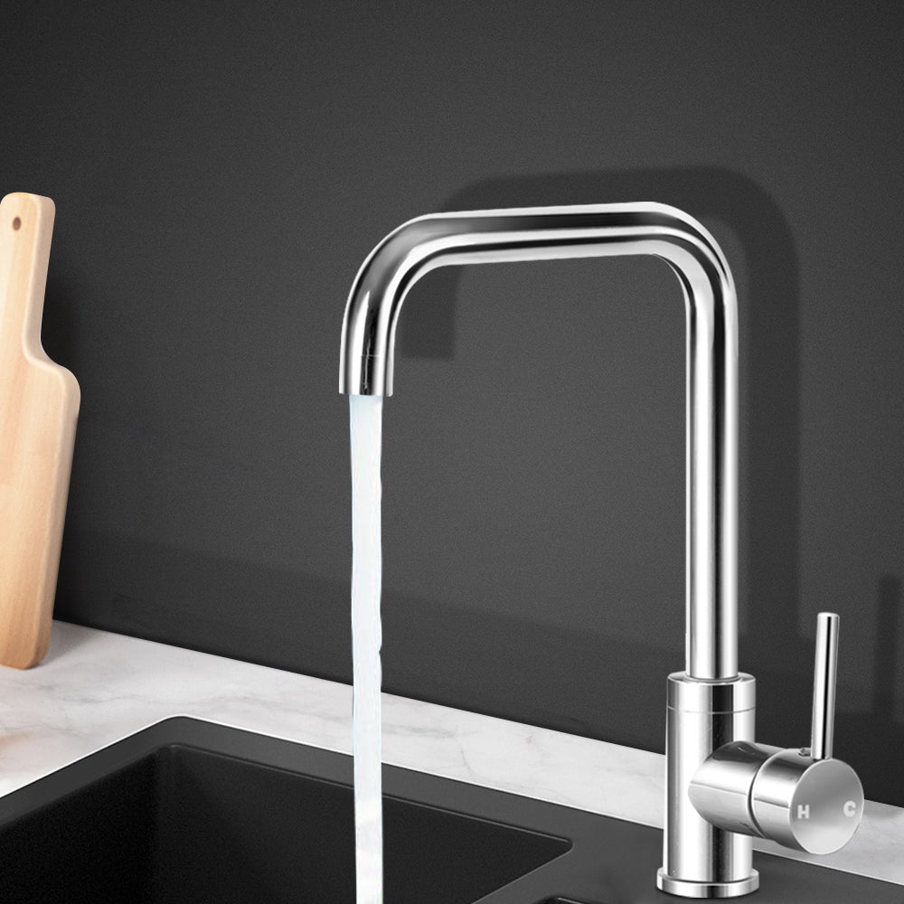 Cefito Mixer Kitchen Faucet Tap in polished chrome with a swivel spout, showcasing its modern design and high-quality materials.