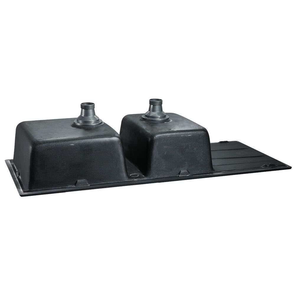 Cefito Stone Kitchen Sink 1160X500MM in black granite, showcasing its sleek design and R15 rounded corners.