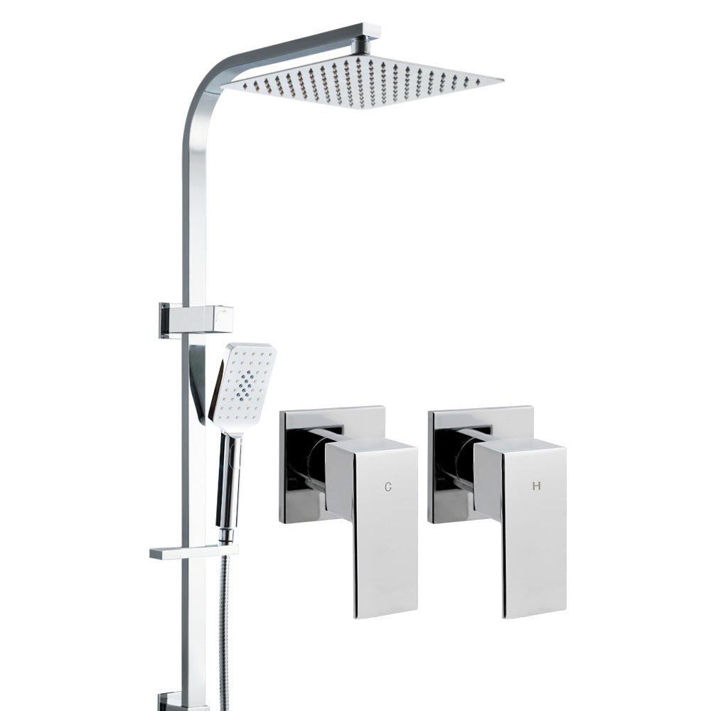 Cefito WELS 10'' Rain Shower Head with chrome finish and solid brass construction, showcasing overhead and handheld options.