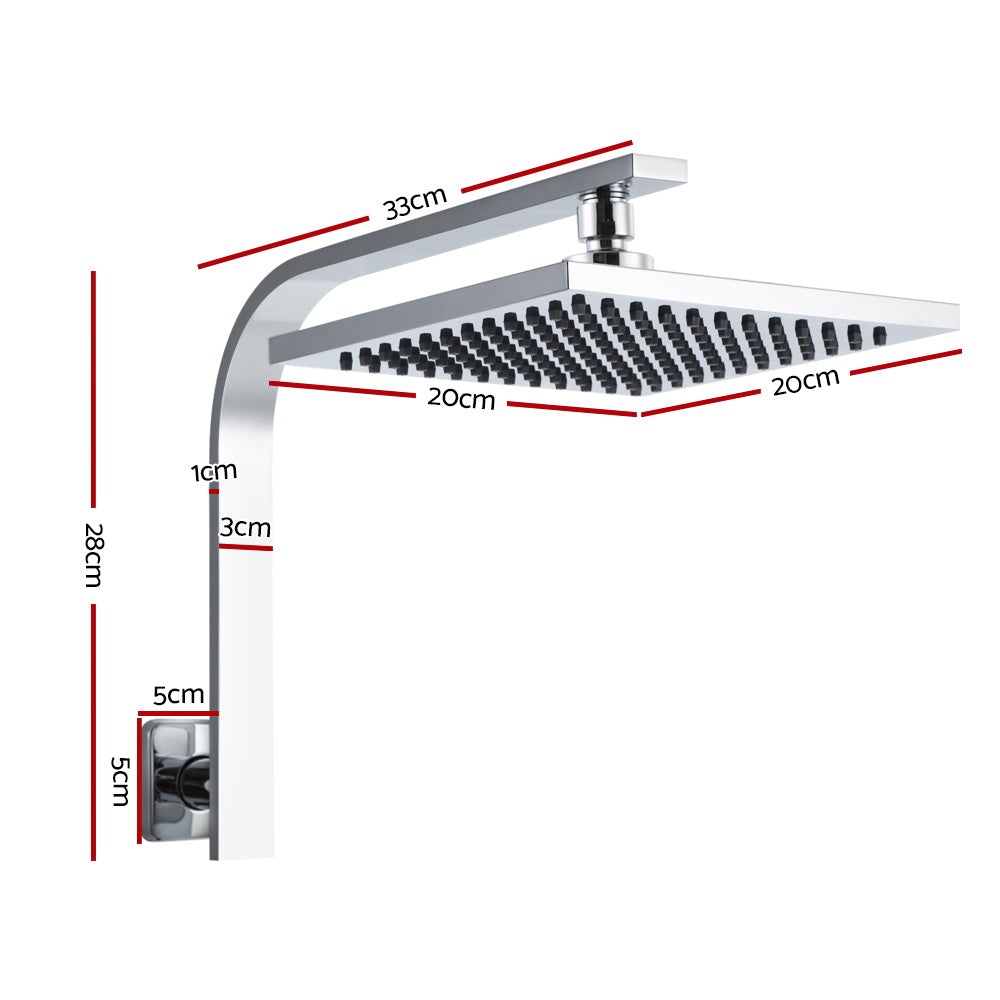 Cefito WELS 8'' Rain Shower Head Set featuring a square design, premium chrome finish, and solid brass construction, ideal for high-pressure showers.