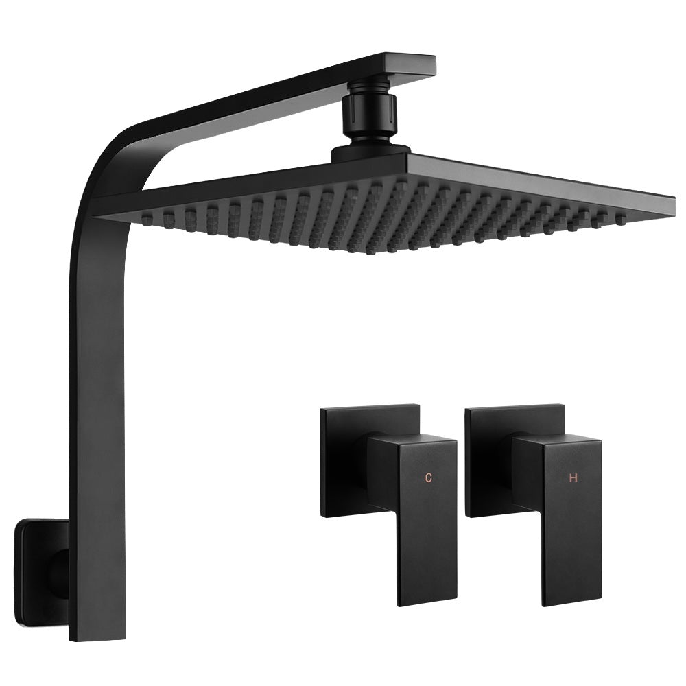 Cefito WELS 8'' Rain Shower Head Taps in matte black finish, showcasing the elegant design and solid brass construction.