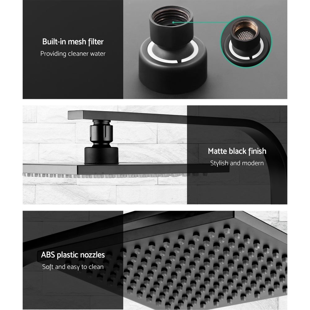 Cefito WELS 8'' Rain Shower Head Taps in matte black finish, showcasing the elegant design and solid brass construction.