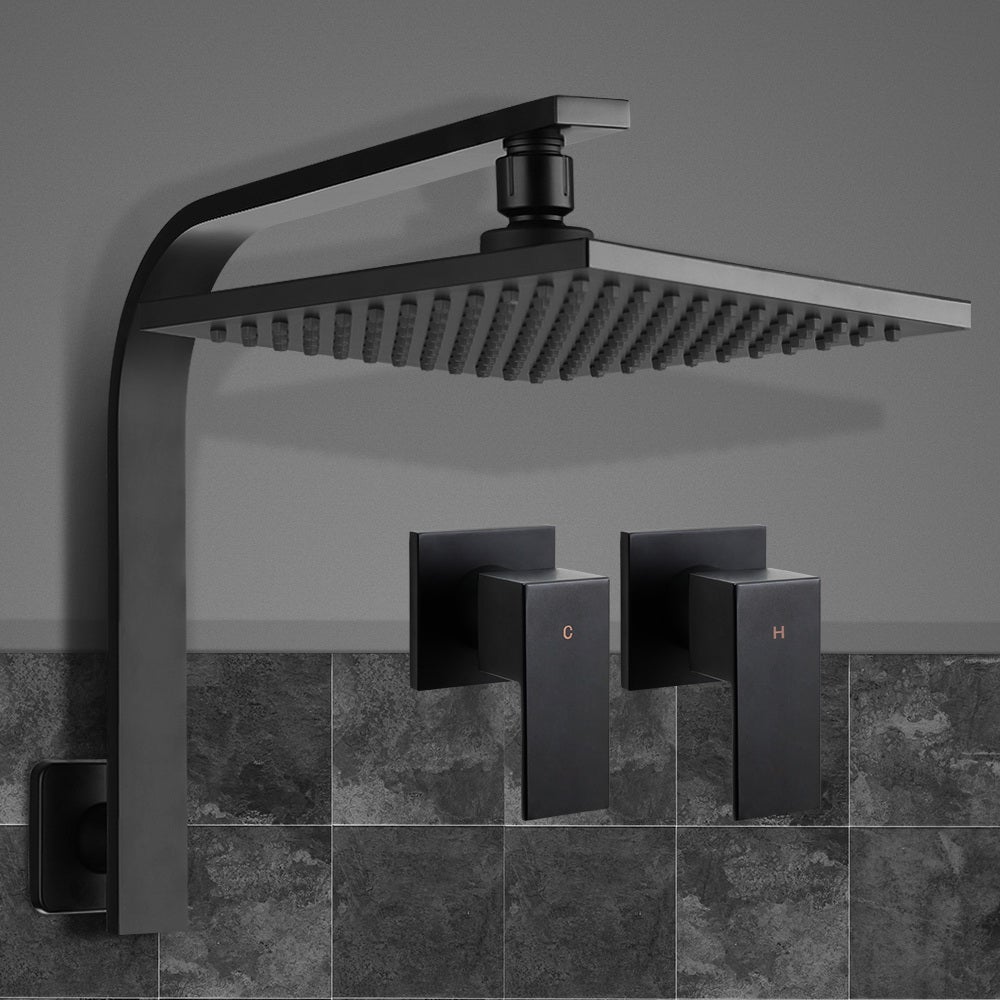 Cefito WELS 8'' Rain Shower Head Taps in matte black finish, showcasing the elegant design and solid brass construction.