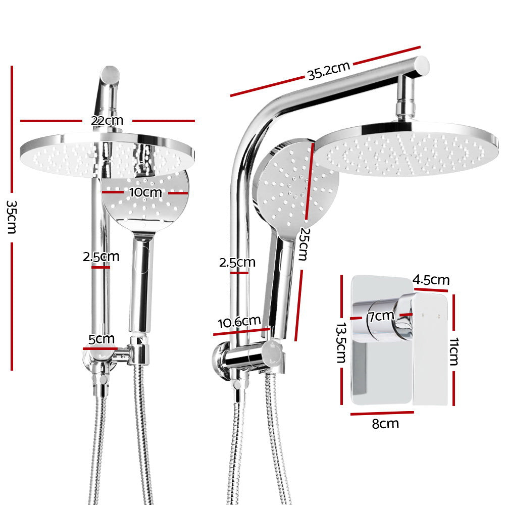 Cefito WELS 9'' Rain Shower Head Mixer featuring a round design, premium chrome finish, and a handheld shower head with multiple spray patterns.