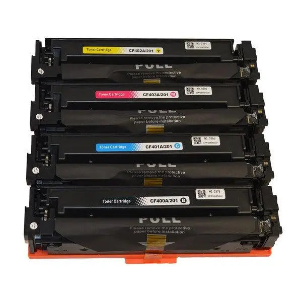 CF 400 #201A Series Premium Generic Toner Cartridge set featuring four cartridges for high-quality printing.