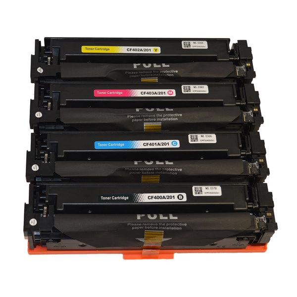 CF 400 #201A Series Premium Generic Toner Cartridge set featuring four cartridges for high-quality printing.