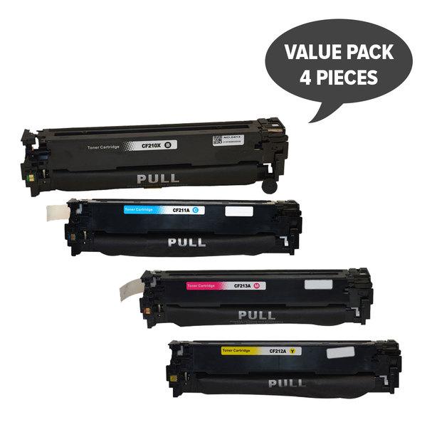 CF210 #131 Series Generic Toner Set of 4 including black, cyan, yellow, and magenta cartridges, designed for high-quality printing.