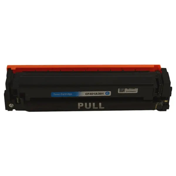 CF401A #201A Premium Generic Cyan Toner Cartridge with vibrant cyan color and sleek design.