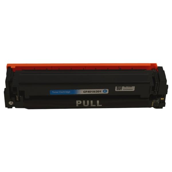 CF401A #201A Premium Generic Cyan Toner Cartridge with vibrant cyan color and sleek design.