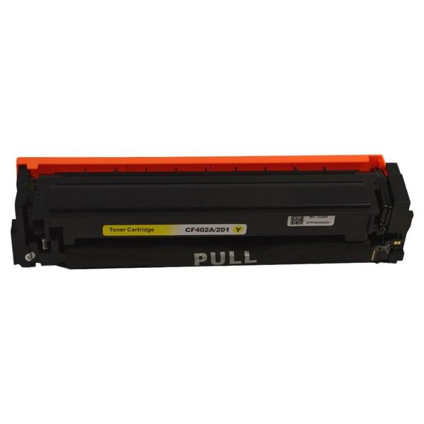 CF402A #201A Premium Generic Yellow Toner Cartridge with vibrant yellow color and sleek design.