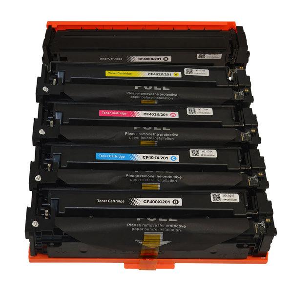 CF400X #201X series Premium Generic Toner Cartridge set with two CF400X, one CF401X, one CF402X, and one CF403X cartridges.