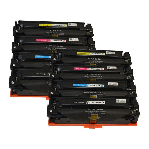 CF400X #201X Series Premium Generic Toner Cartridge set, featuring two CF400X, CF401X, CF402X, and CF403X cartridges for vibrant printing.