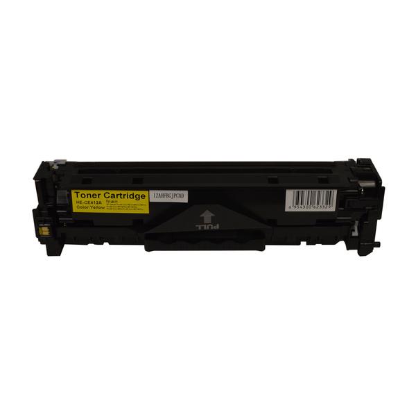 CF412A #410A Premium Generic Yellow Toner Cartridge, showcasing its sleek design and vibrant yellow color.