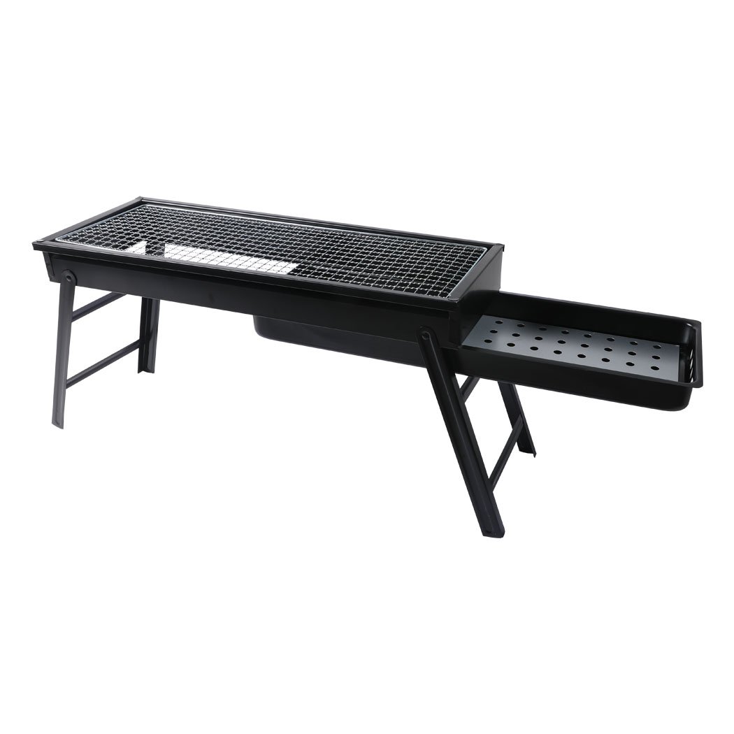 Portable Charcoal BBQ Grill with chrome steel top and air vents, perfect for outdoor cooking and camping.