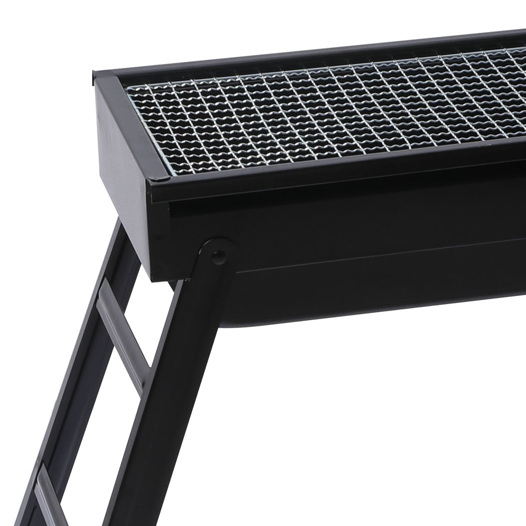 Portable Charcoal BBQ Grill with chrome steel top and air vents, perfect for outdoor cooking and camping.