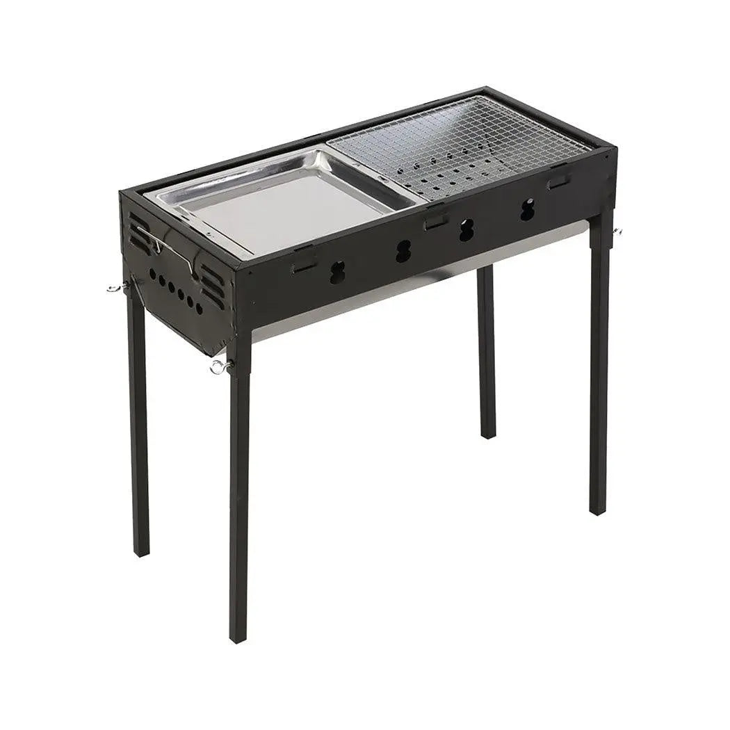 Portable Charcoal BBQ Grill with sturdy legs and handles, ideal for outdoor cooking and camping.