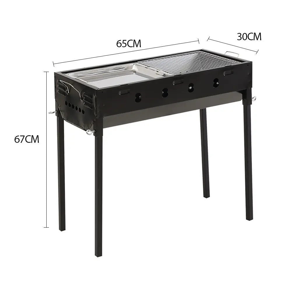 Portable Charcoal BBQ Grill with sturdy legs and handles, ideal for outdoor cooking and camping.