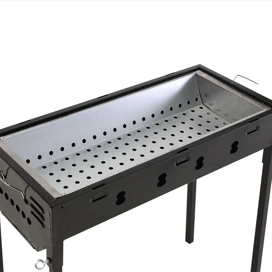 Portable Charcoal BBQ Grill with sturdy legs and handles, ideal for outdoor cooking and camping.