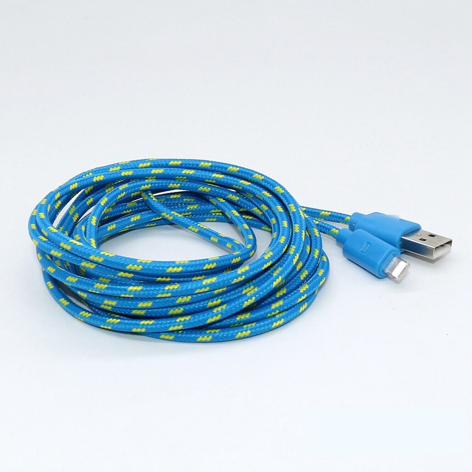Charging Data Cable 5 Pack featuring nylon braided design, available in 3ft, 6ft, and 10ft lengths for Apple devices.