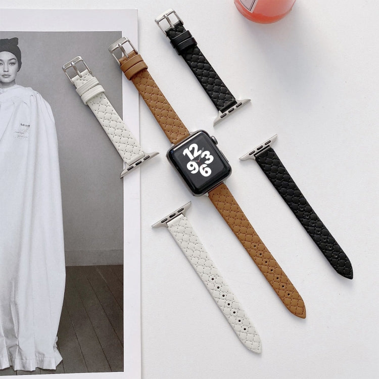 Checkered leather watch band designed for Apple Watch Series 7, featuring a stylish pattern and comfortable fit.