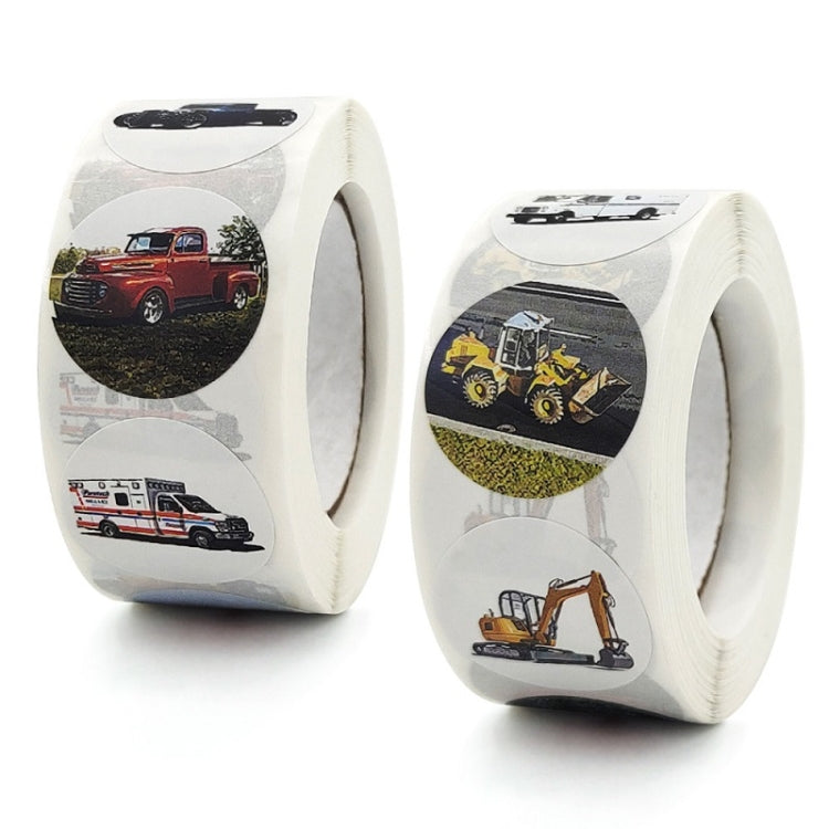 Colorful Children Cartoon Toy Car Stickers on a roll, featuring various playful designs suitable for kids' rewards and gift decorations.